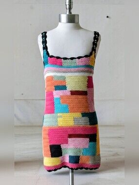 Tach Clothing Meryl Colorblock Crochet Slip Dress - Size XS